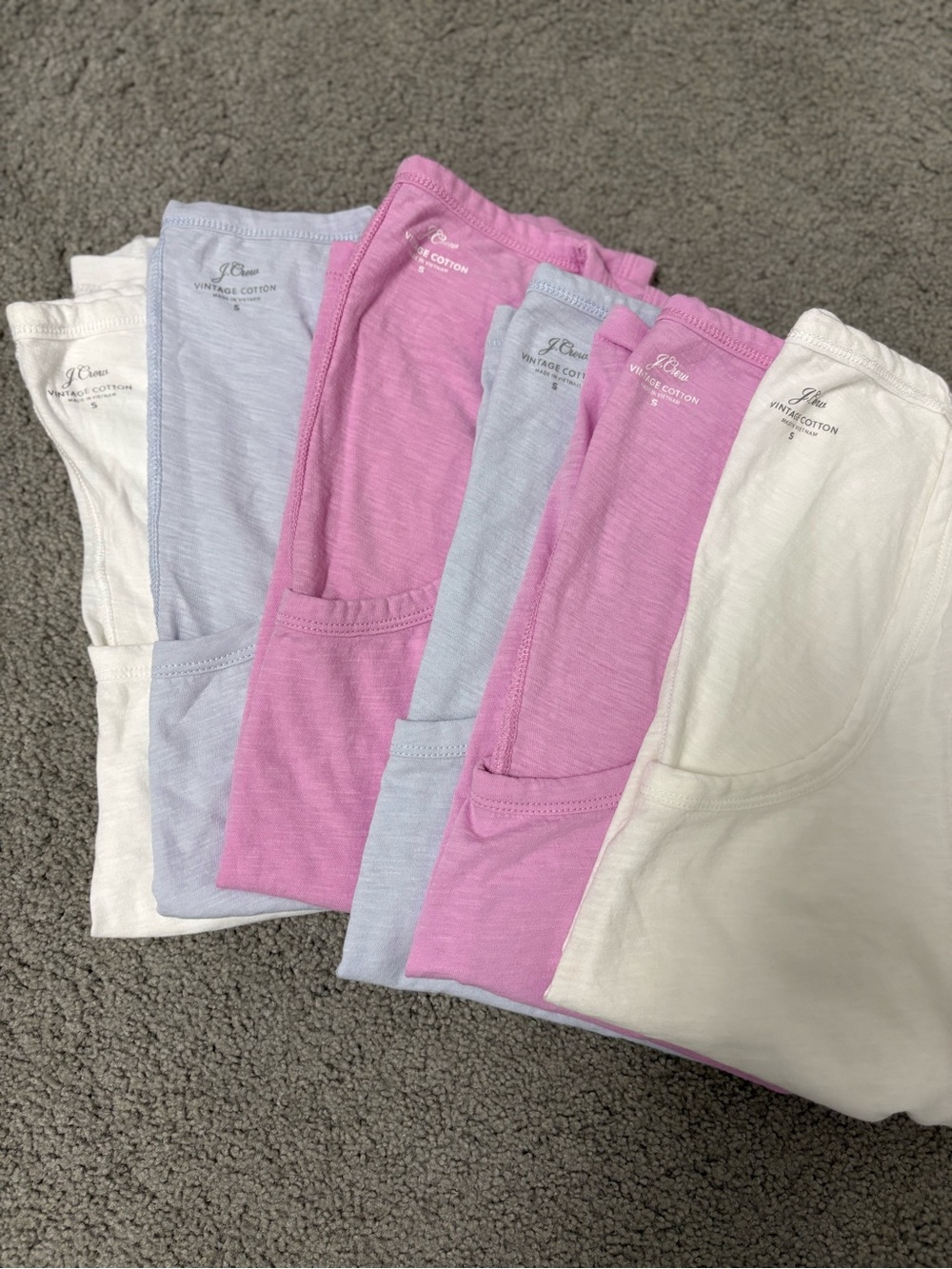 6 Set J Crew Tank Tops vintage cotton tissue tees size small white pink blue